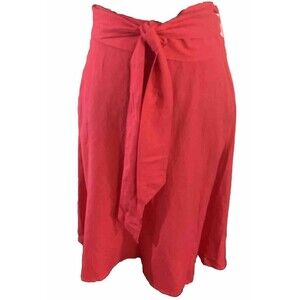 Loft Skirt Size 2 Red Linen Tie Belt Fit Flare Minimalist NEW Retail $68